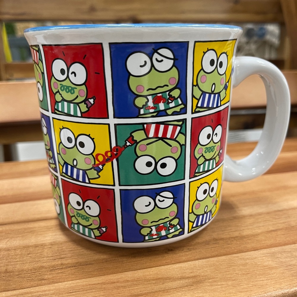 Sanrio Keroppi Drawing Red, Blue, Green, & Yellow Ceramic Coffee Mug 20oz NWT